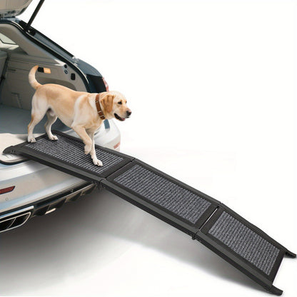 Folding Pet Ramp for Dogs & Cats – Adjustable Portable Non-Slip Fabric Ramp with Ergonomic Handle for Car
