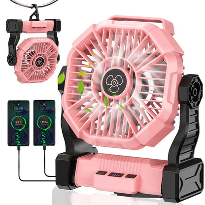 Portable Camping Fan 3-in-1 with LED Lantern & USB Charging – Battery Powered Tent Fan with Timer, 360° Rotation, for Outdoor Camping
