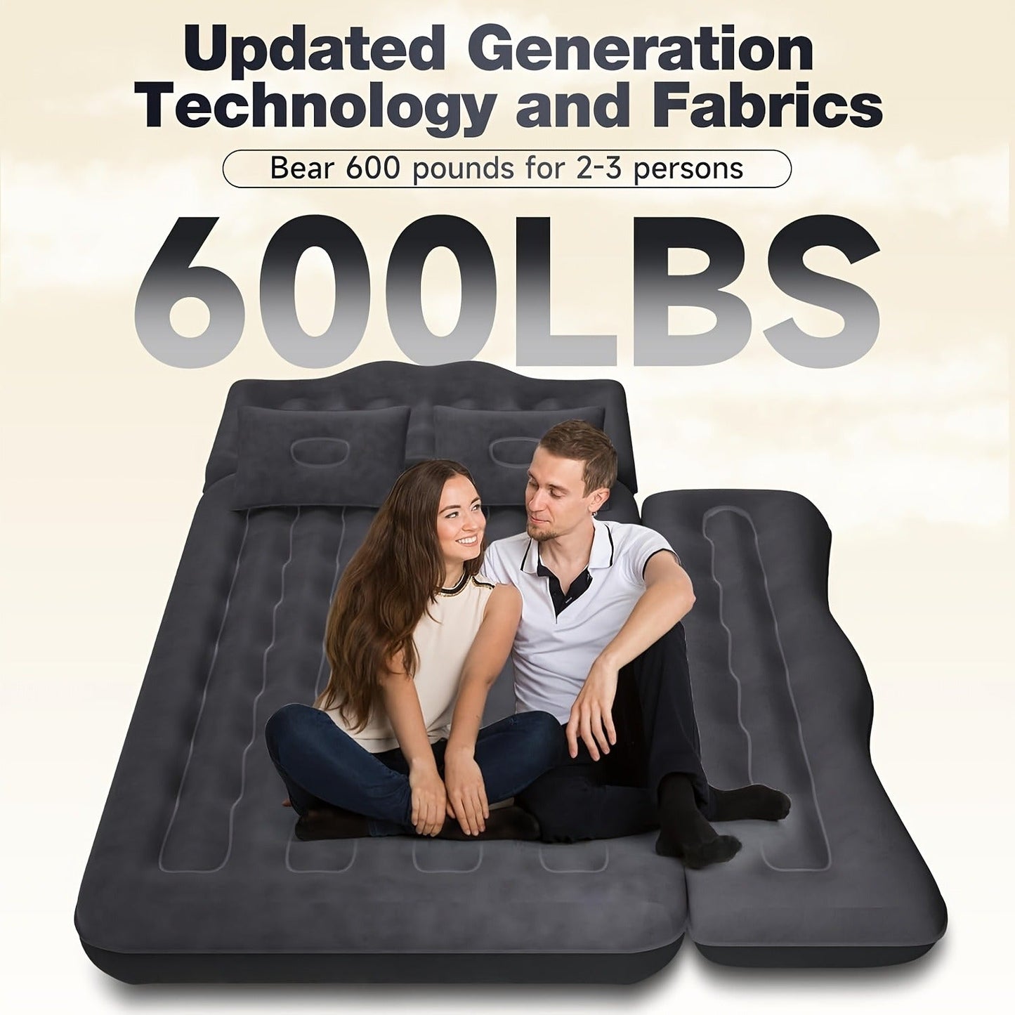 Back-Seat Car Inflatable Mattress with Two Pillows, Air Pump and Carry Bag in Black or Dark Blue