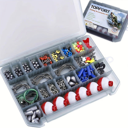 Fishing Accessories Kit 228 Piece Complete Fishing Set with Tackle Box Hooks Sinkers Swivels Lures Essential Gear for Freshwater Saltwater