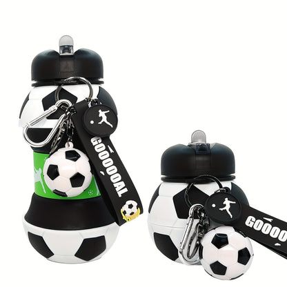Soccer-Ball-Shaped Water Bottle with Black-and-Green Body, Flip Spout, Carry Strap and 550 ml Source Size