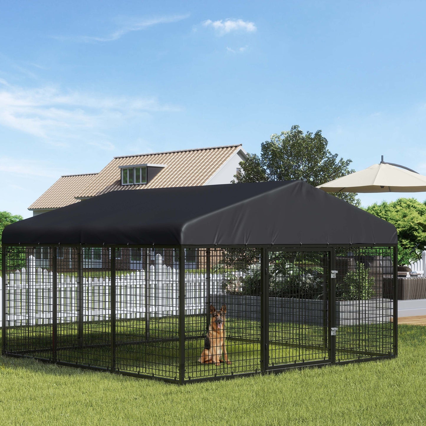 Outdoor Dog Kennel Heavy Duty Galvanized Steel with Roof Double Safety Locks Rust-Resistant Large Dog Cage Fence Run for Big Dogs