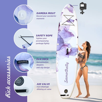 10.6-Foot Purple Floral Inflatable Paddle Board with EVA Deck, Paddle, Pump, Bag, Fin and Leash