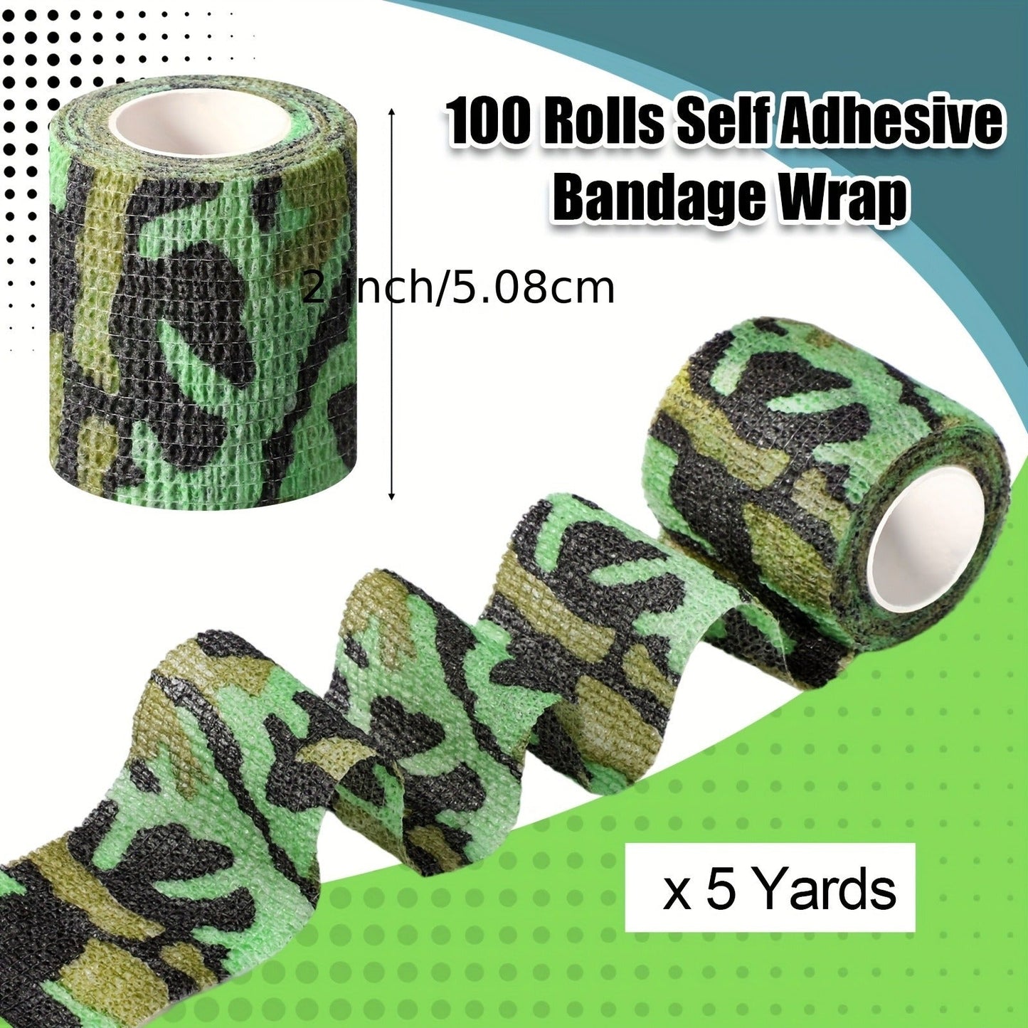Cohesive Bandage Wrap 100 Rolls – 2 Inch x 5 Yards Self-Adhesive Elastic Athletic Tape for Wrist, Ankle & Sports Support | Non-Woven Medical