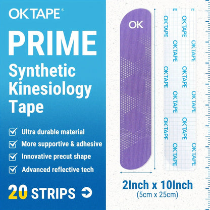 Sports Kinesiology Tape 20 Precut Strips Purple Reflective – Elastic Synthetic Athletic Muscle Support Tape, Quick Adhesion, 2" x 10" Each