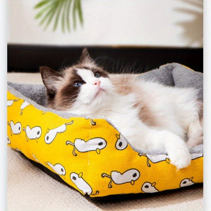 Printed Rectangular Pet Bed with Raised Perimeter in Four Sizes and Two Color-Pattern Options
