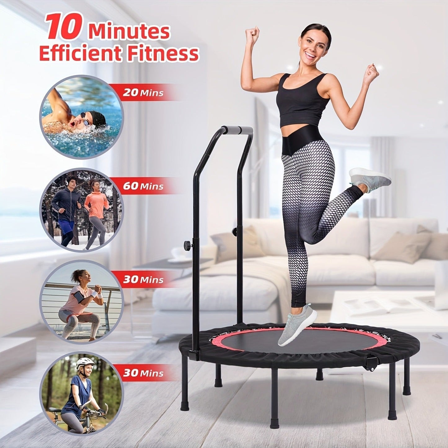 Mini Trampoline Rebounder 40" for Adults 330LB Capacity with Balance Bar Indoor Outdoor Fitness Cardio Exercise Trampoline