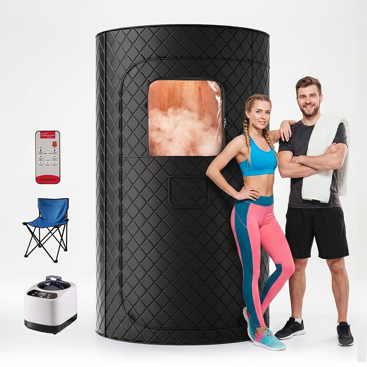 Home Steam Sauna Tent 1200W Personal Spa Box with 10-Min Fast Heating, 9 Heat Levels, 101oz Steamer