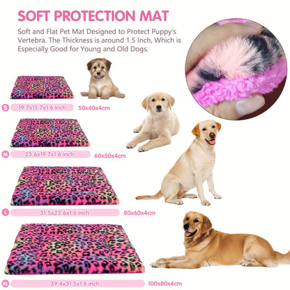 Reversible Plush Pet Mat Leopard Print Fleece Soft Warm Dog Cat Bed Pad Anti-Slip Machine Washable for Crate Car Sofa Floor