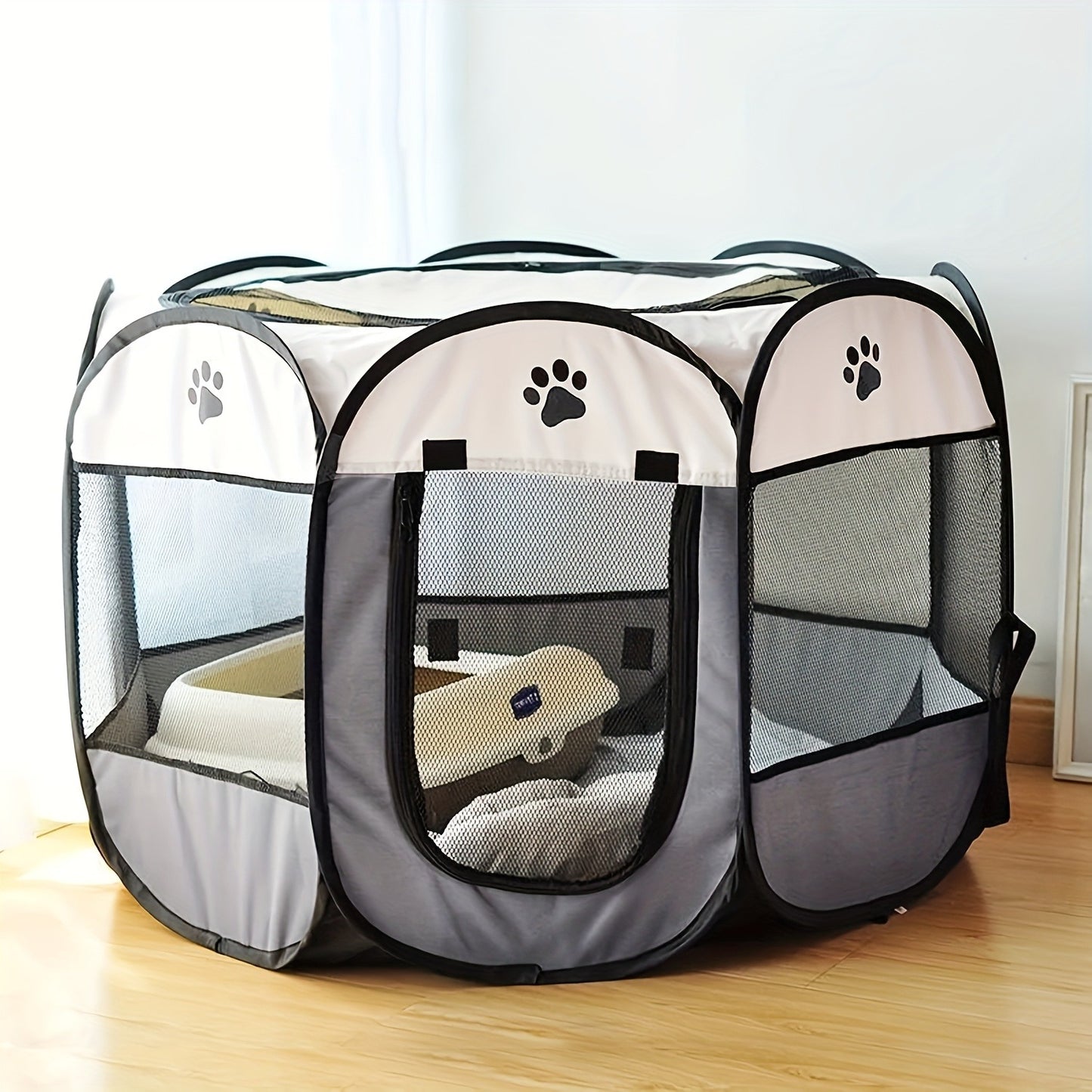 Foldable Octagonal Pet Tent & Playpen – Oxford Cloth Scratch-Resistant Dog Cage & Cat Kennel for Indoor & Outdoor Use