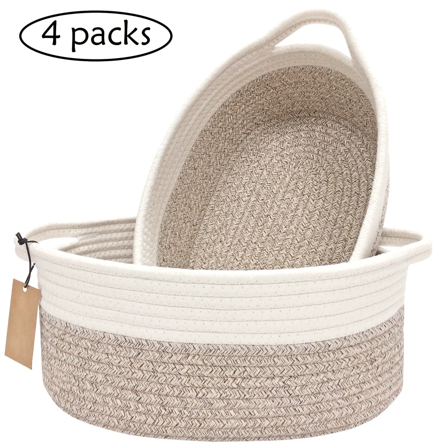 Cotton Rope Storage Baskets with Handles in 2- or 4-Pack Oval Color Options for Shelves and Rooms