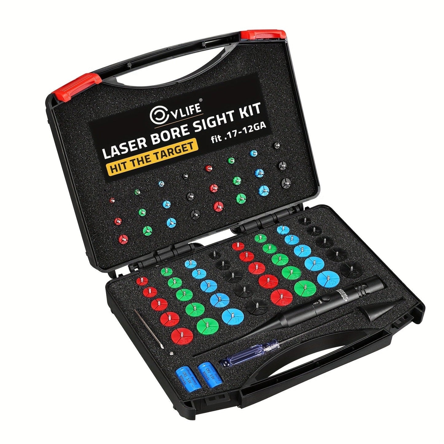 Red Laser Bore Sight Kit with 64 Adapters | Professional Multi-Caliber Boresighter for .17 to 12GA Rifles, Pistols & Handguns