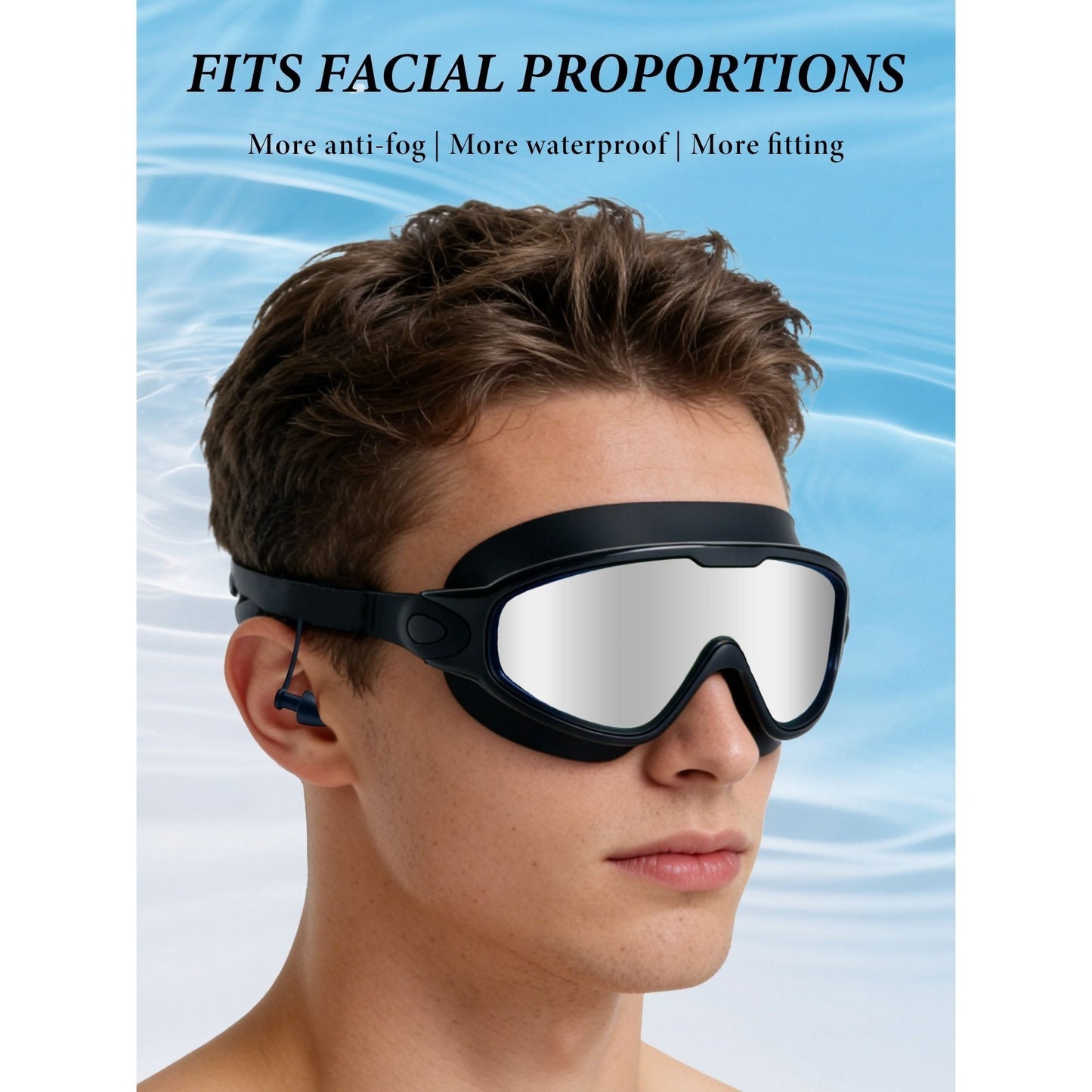 Two-Pack Mirrored Swim Goggles with Wide Lenses, Adjustable Straps, Earplugs, Nose Clip and Storage Case