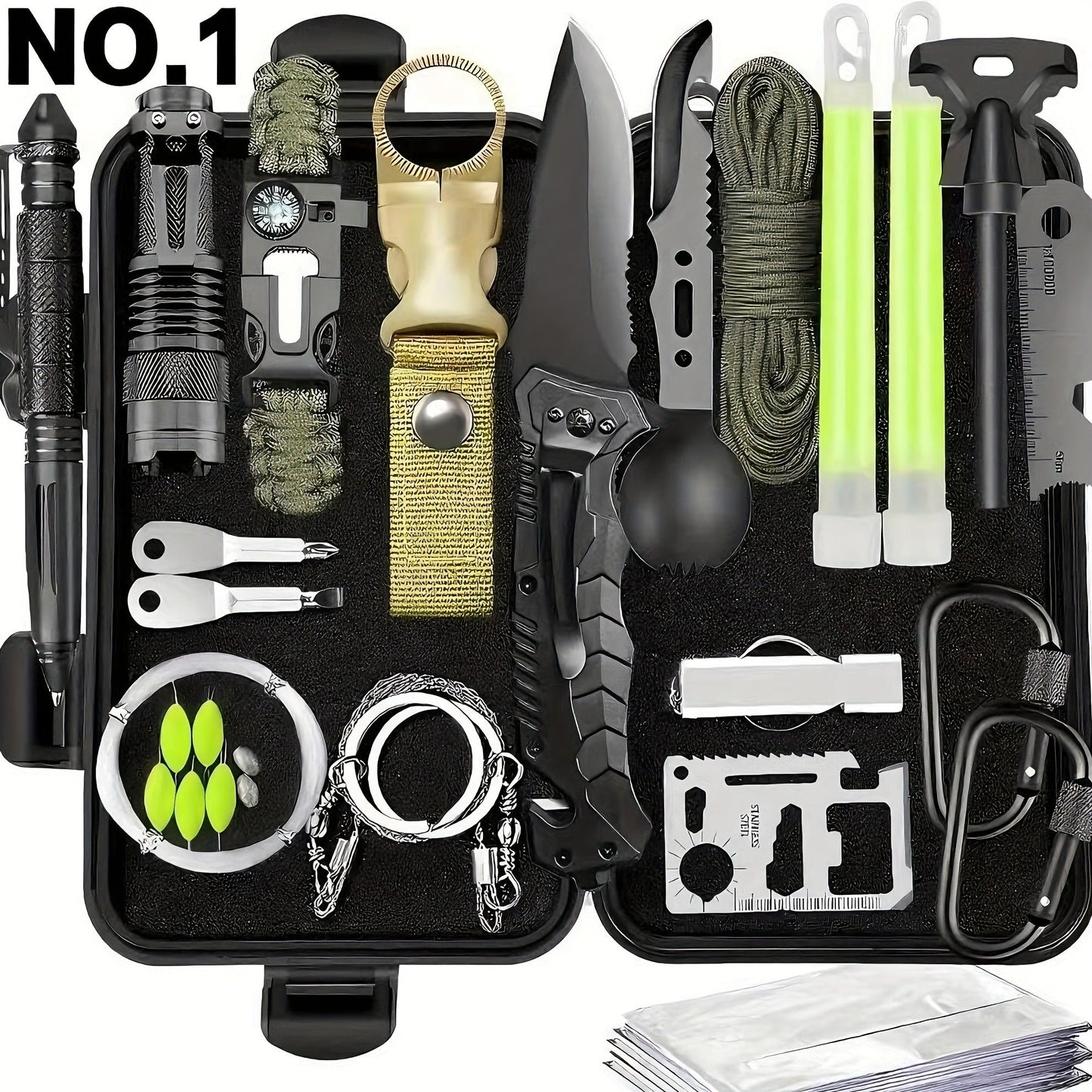 Tactical Survival Kit Multi-Tool Box – Emergency Outdoor Gear with Magnesium Fire Starter, Flint & First Aid Supplies for Camping, Hiking