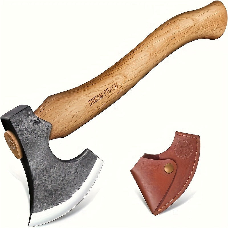 Hatchet Camping Axe 14 Inch Hand Forged High Carbon Steel Bushcraft Splitting Axe with Sheath - Wood for Garden, Patio and Yard Use
