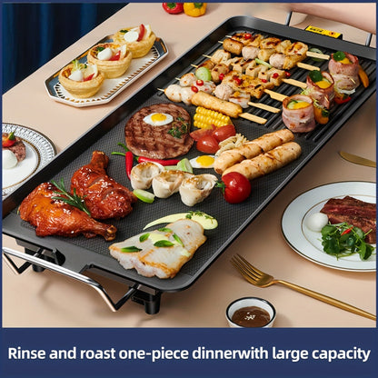 Electric Griddle 1500W Non-Stick Oblong Baking Pan 5-Speed Temperature Control Smokeless Indoor Grill for Eggs Vegetables BBQ Black