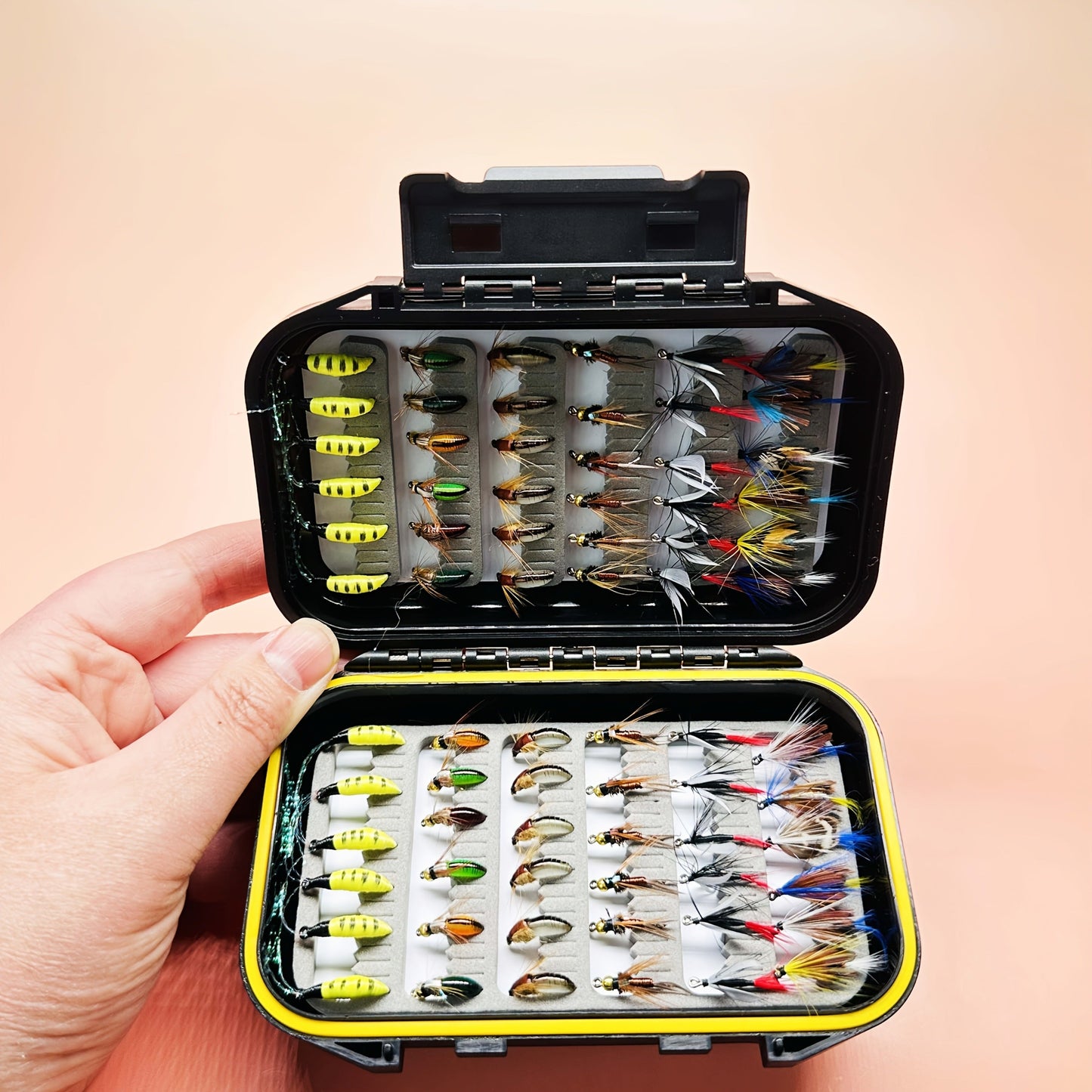 Fly Fishing Lures 72pcs Dry & Wet Flies Assortment with Fly Box – Hand-Tied 6 Patterns for Trout, Bass & Salmon, Biomimetic Bait