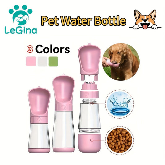 Portable Dog Water Bottle with Food Storage – Leakproof 2-in-1 Pet Travel Bottle for Hiking, Walking & Outdoor Activities