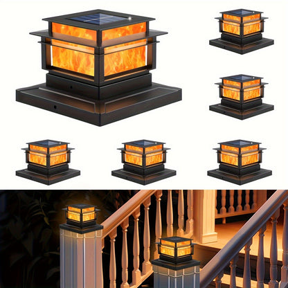 Six-Pack Solar Fence Post Cap Light Set for 4 x 4, 5 x 5 or 6 x 6 Posts with Amber Illumination