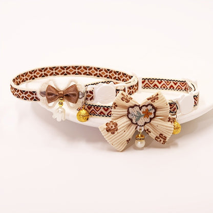 Cat Collar Set 6 Pack Decorative with Bow Lace Bells & Hanging Beads, Safety Breakaway Buckle Anti-Choke Cat Necklace Collar