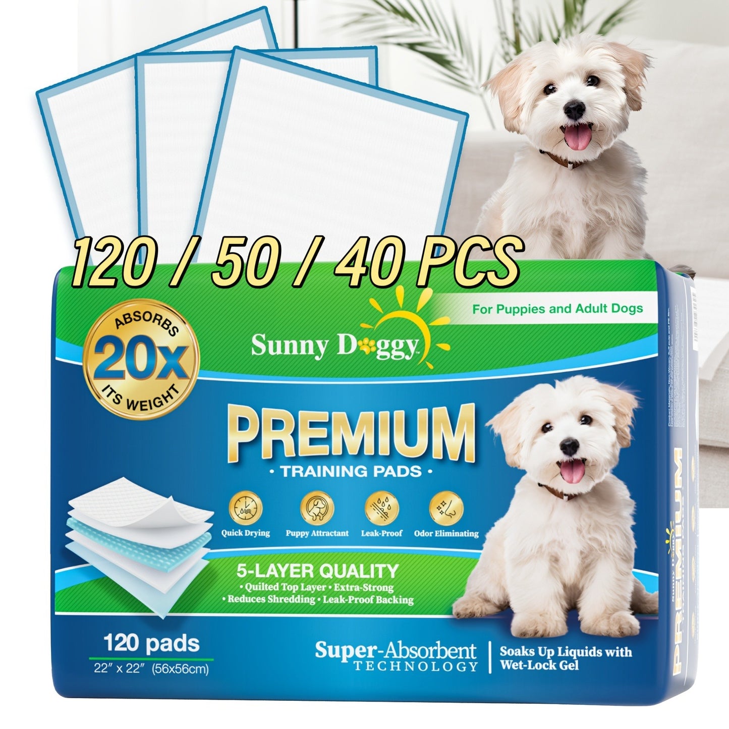 Potty Pads for Puppies Large – Disposable Pee Pads with Odor Control, Leak-Proof & Super Absorbent – Puppy Potty Pads for Housebreaking