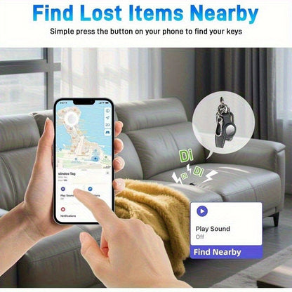 Two-Pack Round Apple Find My Item Trackers in Black and White with Silicone Key Ring Holders
