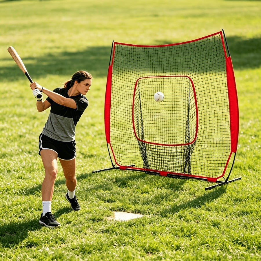 Baseball Softball Training Net 7x7ft with Arch Frame & Carry Bag – Batting & Pitching Practice for All Skill Levels, Black & Red Options