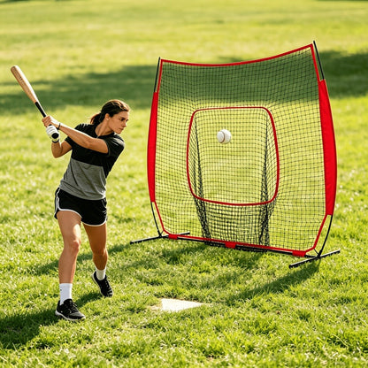 Baseball Softball Training Net 7x7ft with Arch Frame & Carry Bag – Batting & Pitching Practice for All Skill Levels, Black & Red Options