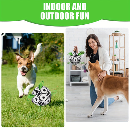 Soccer Ball Dog Toy with Straps – Interactive Tug of War Ball for Dogs, Durable Outdoor Water Toy for Small Medium Dogs