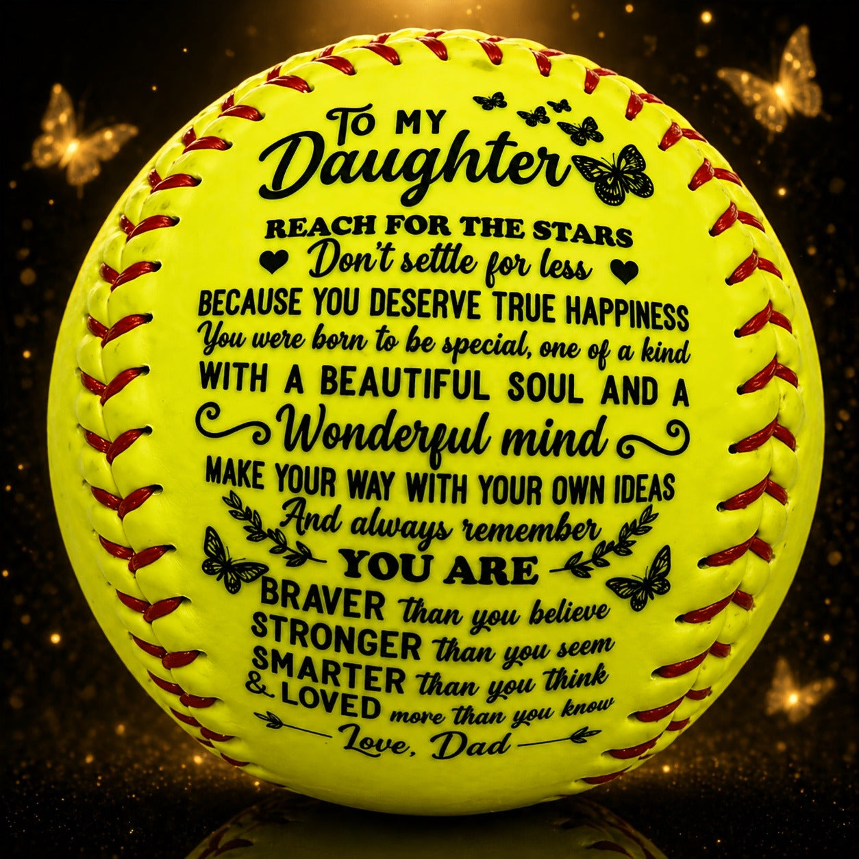 Personalized Softball Gift for Daughter – "To My Daughter" Inspirational Message Ball, International Standard Fastpitch Softball