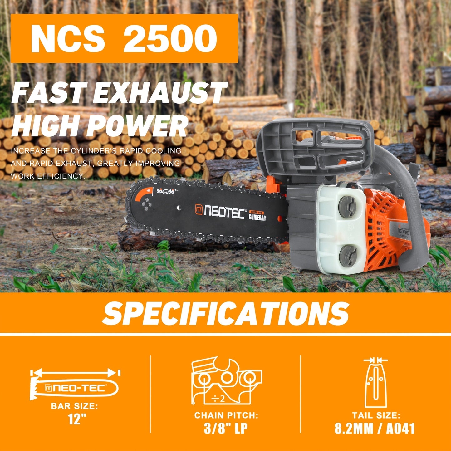 25.4CC 12-Inch Top-Handle Gas Chainsaw with Two-Stroke Engine and Pictured Accessory Group