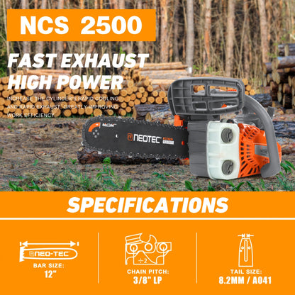 25.4CC 12-Inch Top-Handle Gas Chainsaw with Two-Stroke Engine and Pictured Accessory Group
