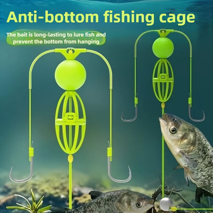 Fishing Hook Cage Set 3pcs Anti-Snag Double Hook Rig with Non-Twist Explosive & Flip Hooks – Carbon Steel Green Lure Fishing Bottom Hanging