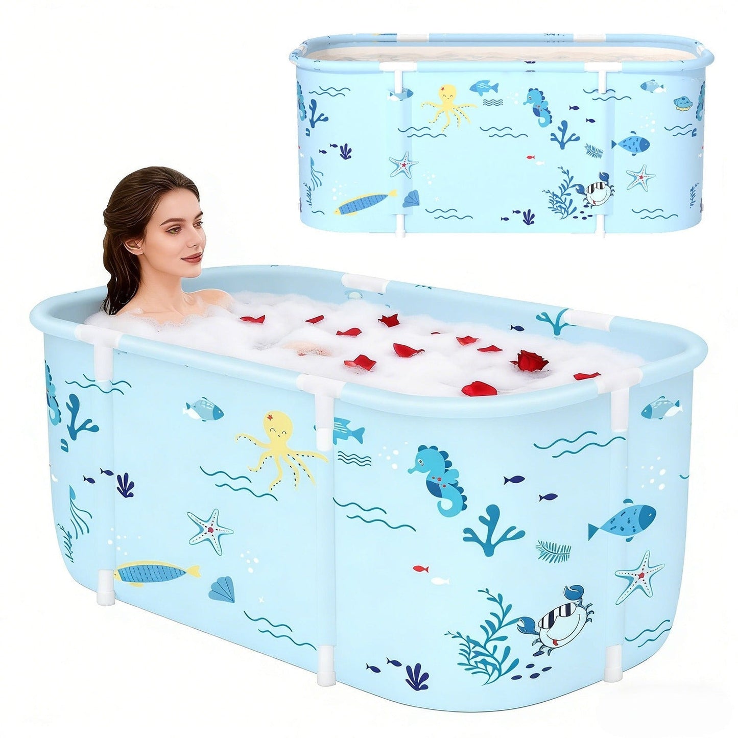 Soaking Tub Foldable Portable for Adults 47.2"x19.7"x21.7", Freestanding Hot Bath & Ice Bath Spa Tub