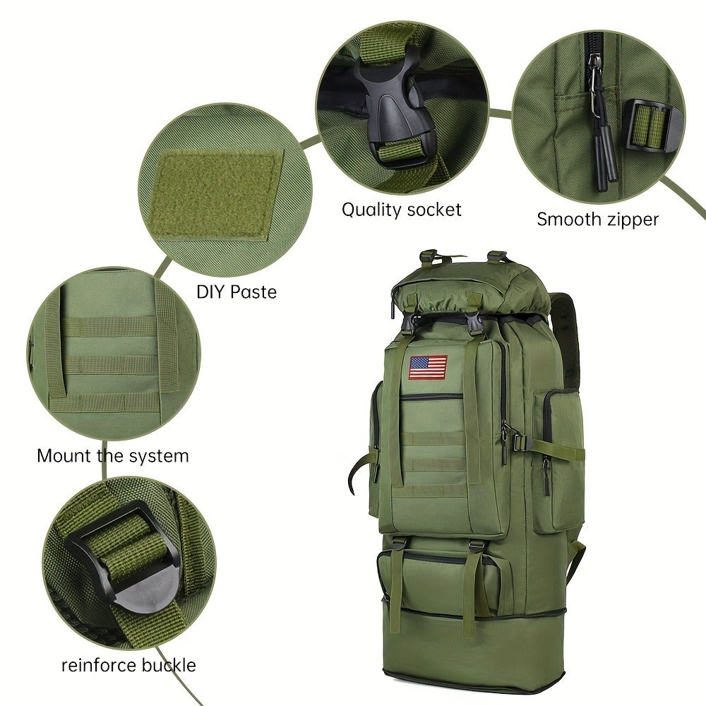 100L-Labeled Tall Tactical Rucksack with Roll-Top Compartment, Lower Pouch and Five Color Options