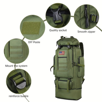 100L-Labeled Tall Tactical Rucksack with Roll-Top Compartment, Lower Pouch and Five Color Options