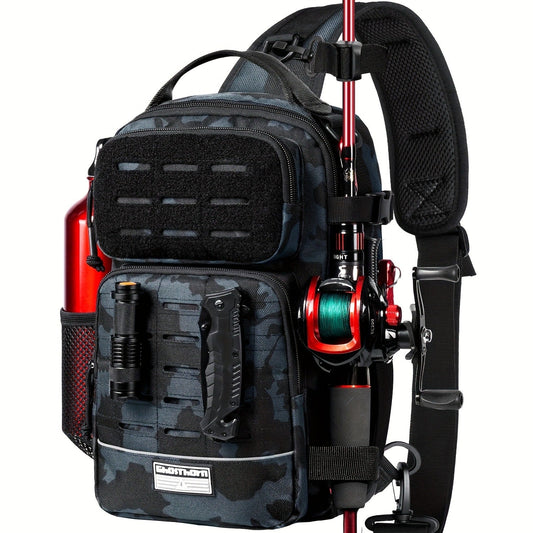 Camouflage Fishing Shoulder Bag with Zipper – Tactical Outdoor Gear Bag for Fishing Tackle, Hunting & Camping, Multi-Pocket Crossbody Bag