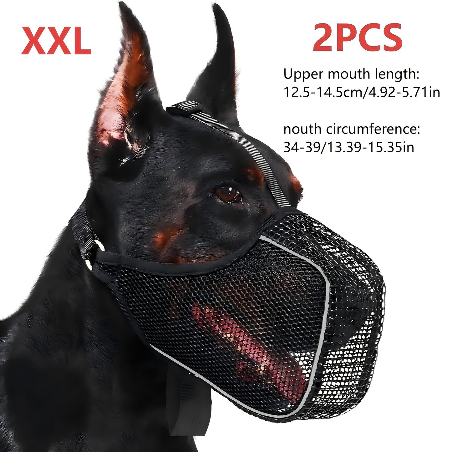 Dog Muzzle Reflective Mesh 2 Pack Anti-Bite Full Coverage with Adjustable Straps, Soft Breathable Polyester Dog Mask for Grooming Vet Visits