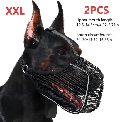 Dog Muzzle Reflective Mesh 2 Pack Anti-Bite Full Coverage with Adjustable Straps, Soft Breathable Polyester Dog Mask for Grooming Vet Visits