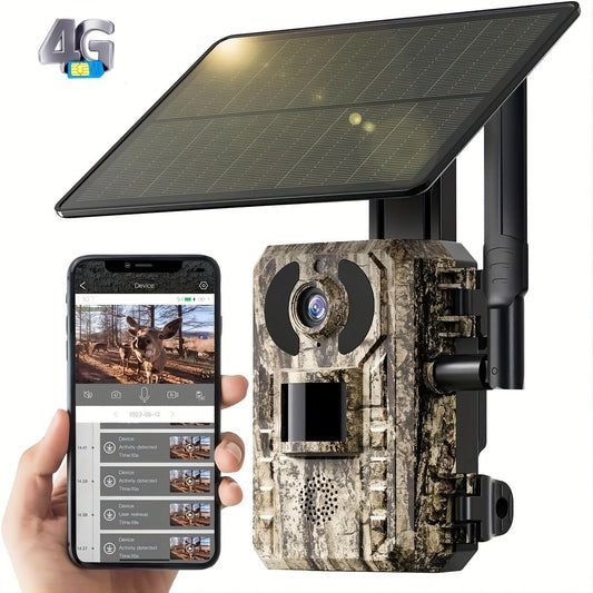 Solar Powered Trail Camera 4K Cellular – 4G LTE No WiFi, 0.2s Trigger, 82ft Night Vision, 120° Wide Angle