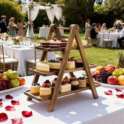 Cake Stand 3 Tier Wooden Serving Tray Farmhouse Dessert Display Cupcake Tower Bread Basket Collapsible Tiered Platter for Wedding Party