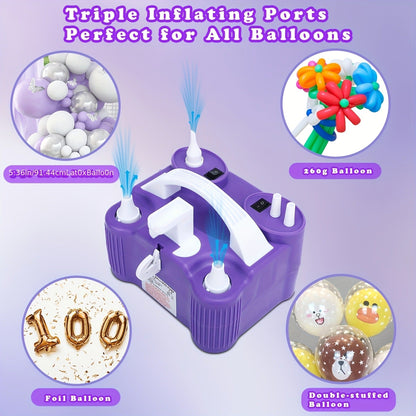Electric Balloon Pump 3-in-1 Triple Inflating Ports | Fast Air Inflator Deflator for Latex Foil 260Q Balloons Swimming Rings Air Mattress |