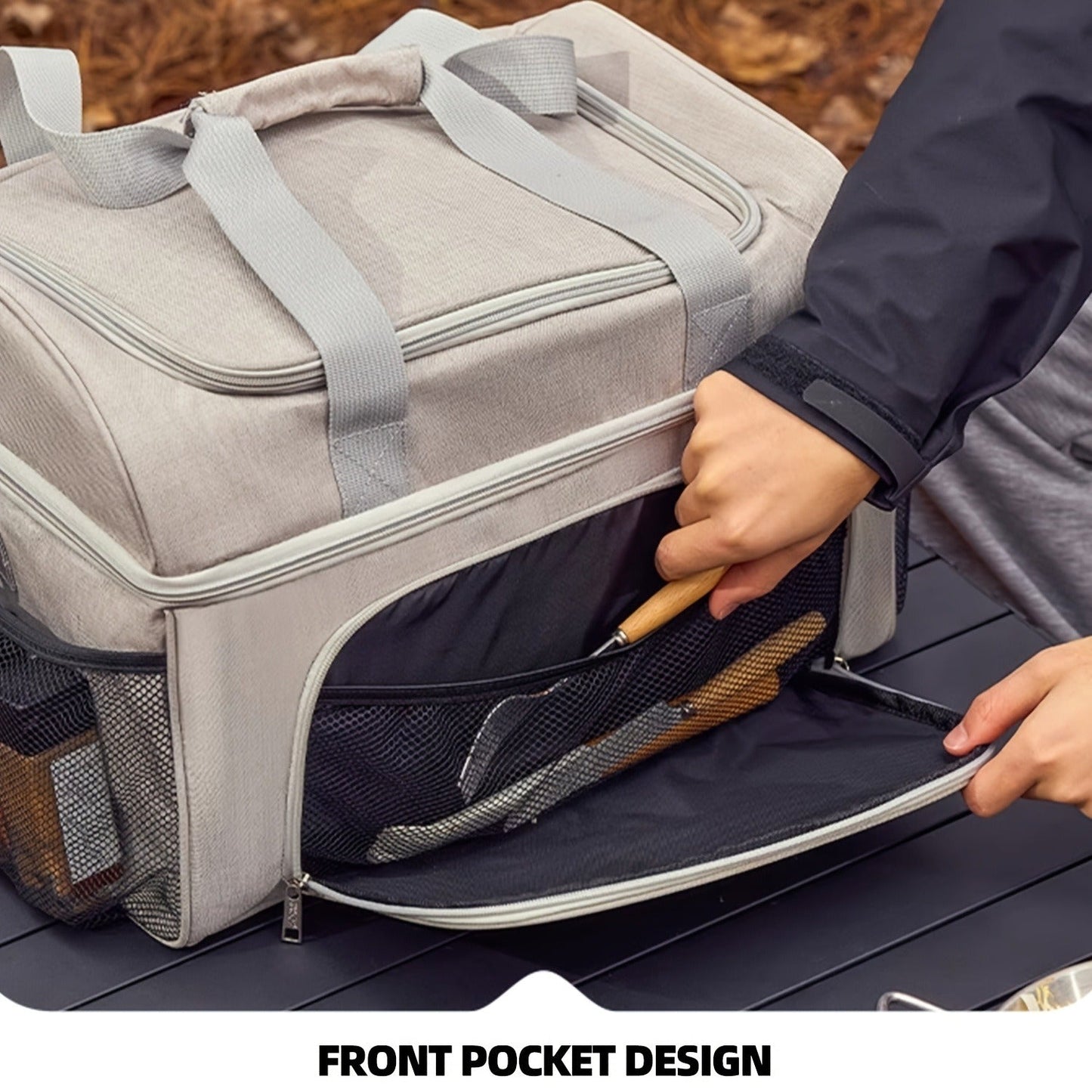 Insulated Picnic Basket Foldable Wicker with Cooler Box – Large Capacity Thermal Lunch Carrier Bag for Outdoor Camping, Beach & Picnics