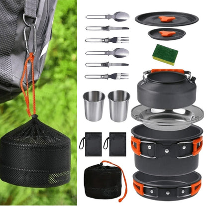 15-Piece Camping Cookware Set with Non-Stick Aluminum Alloy Pots & Pans – Portable Outdoor Cooking Kit with Kettle, Frying Pan, Cooking Pot