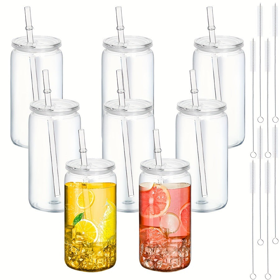 16oz Plastic Cups with Lids and Straws Bulk 25pcs Set Clear Flat Bottom Tumbler Single or Double Wall for Iced Coffee Boba Water Juice Party