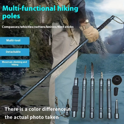 7-in-1 Tactical Hiking Staff – Extendable Foldable Survival Walking Stick with Compass, Fire Starter, Saw Blade, Screwdriver & Pliers
