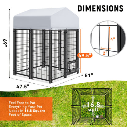Outdoor Dog Enclosure Welded Wire Steel with UV-Resistant Roof Cover Secure Lock Dog Playpen Fence Run for Large Dogs 4x4 6x4 8x4 ft 6ft
