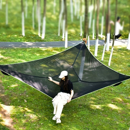 Outdoor Triangle Hammock Multi-Person – Large Aerial Tree Tent, Mesh Swing Camping Hammock for Backyard, Camping & Relaxing
