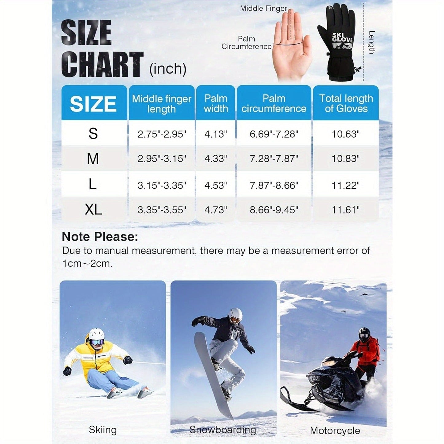 Black Full-Finger Winter Gloves with Touch-Panel Fingertips and Complete S, M, L and XL Size Options