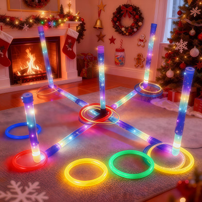 LED Glow Ring Toss Game | Indoor Outdoor Lawn Game for Kids & Family | Glowing Ring Toss Set for Game Night Parties Kindergarten Educational